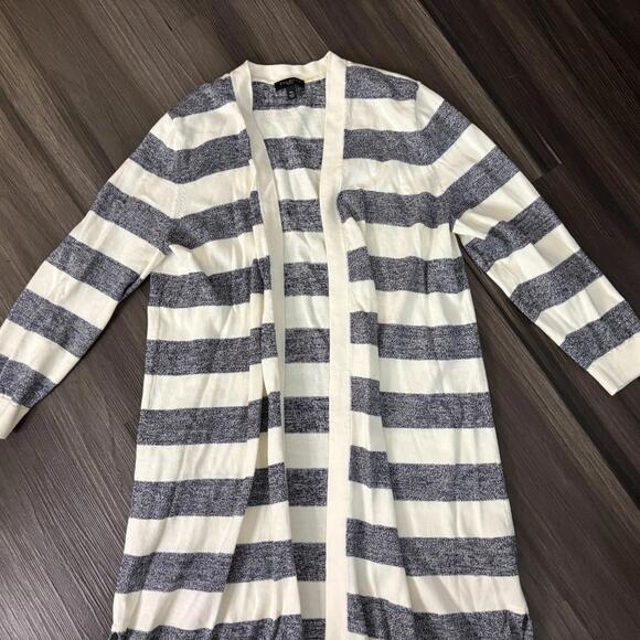 Talbots Women's Striped Cardigan Size Medium Petite Open Front Long Sleeve - Picture 2 of 8